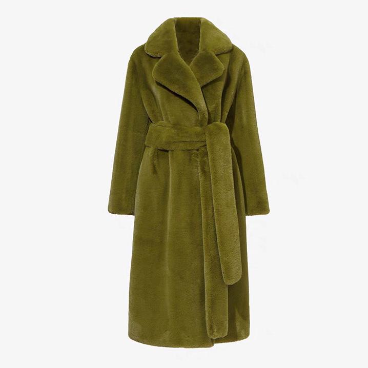 

Женское искусственное пальто с поясом, длинная плюшевая куртка, пушистая верхняя одежда с лацканами, женское зимнее пальто с поясом, пальто с длинными рукавами, большие размеры S армия зеленый