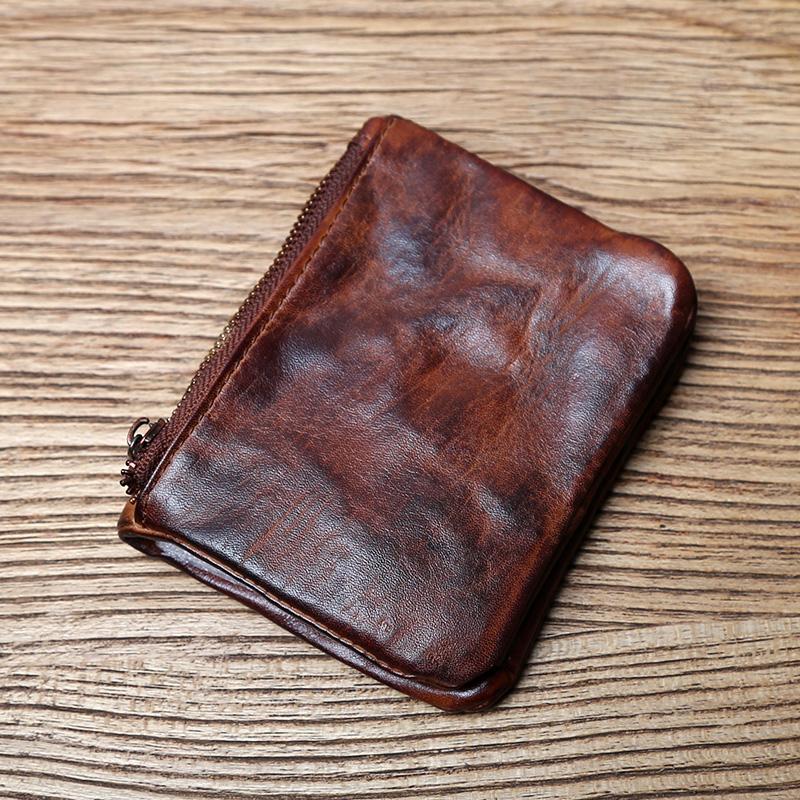 NZPJ Retro Leder Geldbörse für Herren Damen Kurze Geldbörse Erste Schicht Rindsleder Vertikale Geldbörse Pflanzlich gegerbtes Leder Bankkartenhalter
