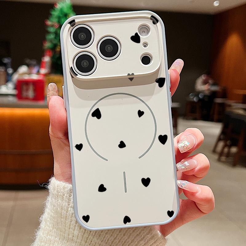 Cute Cartoon Love Hearts Case For iPhone 17 Pro Max Funda iPhone 16 15 14 13 Pro Max Magnetic For Magsafe Hybrid Slim Matte Cover