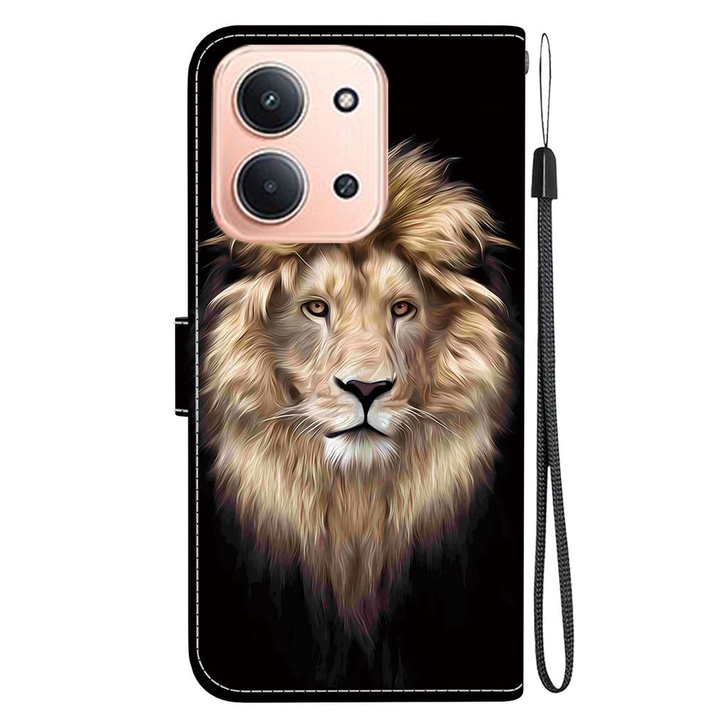 Pro Xiaomi Redmi 15C 5G (EU) (173 mm)/15C 4G (EU) (173 mm) Pouzdro Vzorový Potisk Kožená Peněženka Kryt na Telefon s Šňůrkou