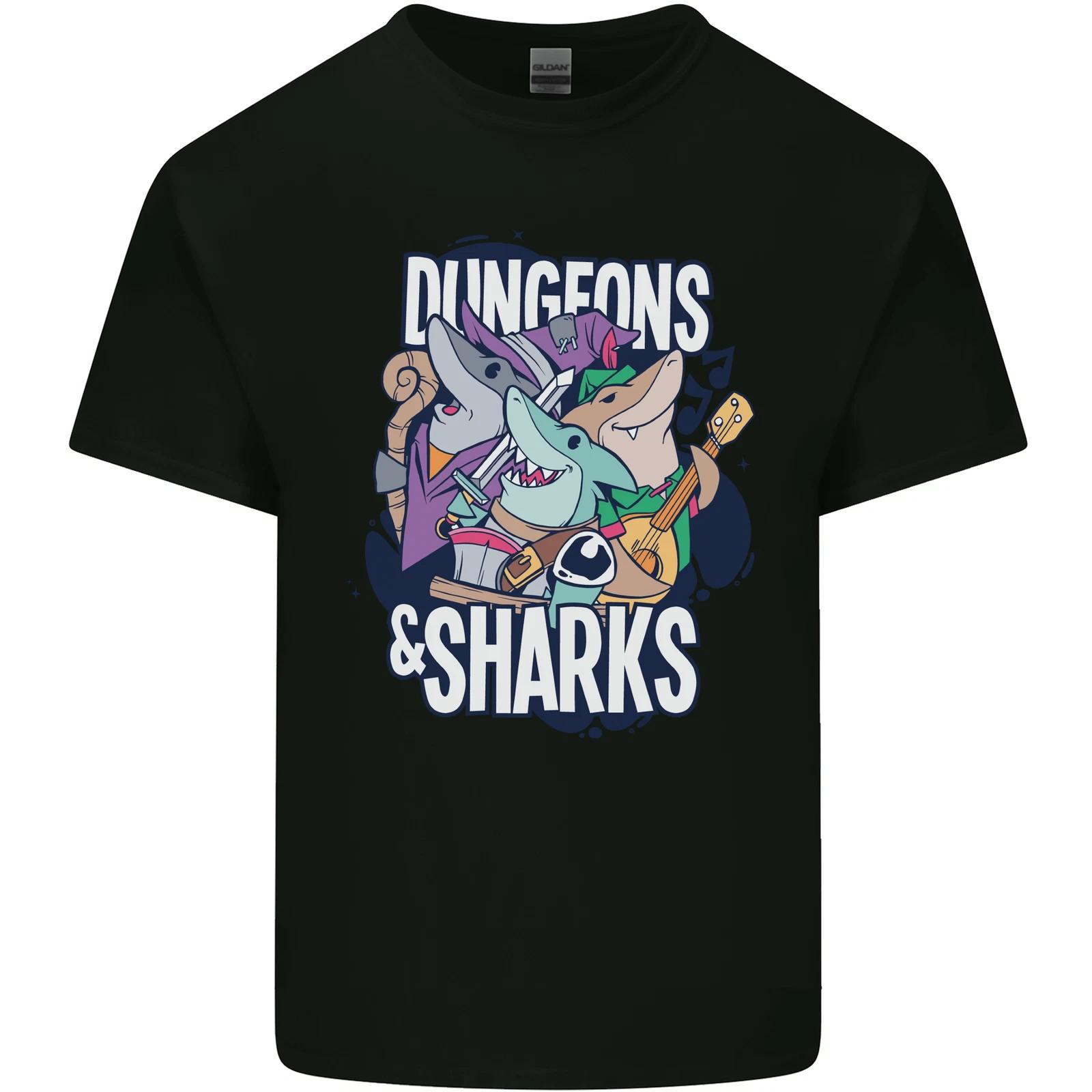 

Dungeons & Sharks Role Play Games RPG Kids T-Shirt Childrens M