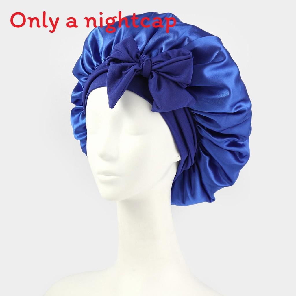 Bonnet de Nuit en Satin pour Femmes avec Nœud Papillon Lien Réglable Soin des Cheveux Bonnet de Nuit Doux en Soie