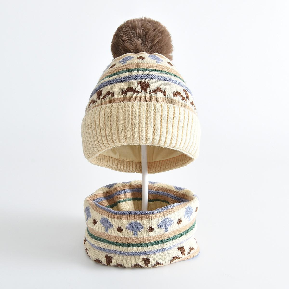 Children s Windproof Pom-Pom Hat & Scarf Set - Warm Autumn/Winter Neck Gaiter Hat 50-52cm / Neck Warmer 24*18.5cm