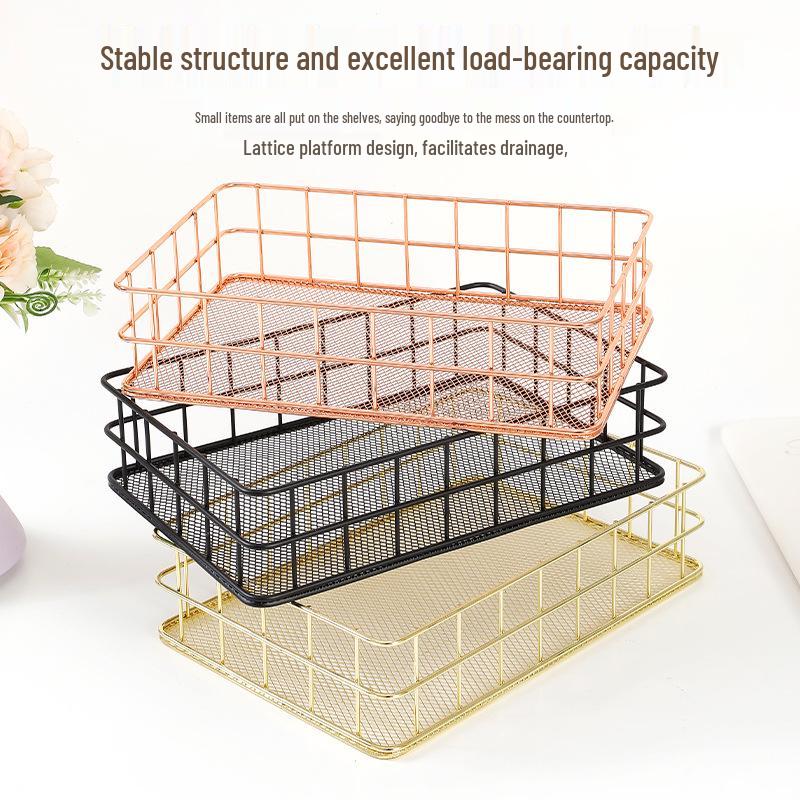Minimalist Iron Art Desktop Organizer - Snack & Cosmetic Storage Basket