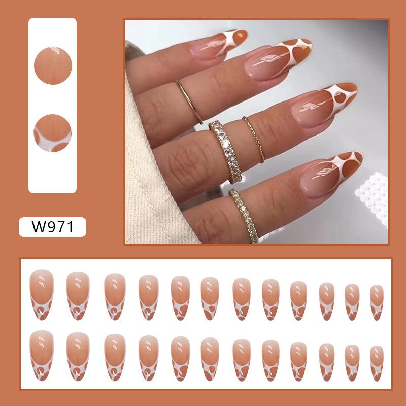 

24 шт., носимые короткие овальные ногти, полное покрытие, накладные ногти, жемчужный дизайн, гель-лак для украшения ногтей