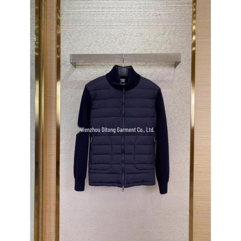 Europäische Herren Slim Fit Gestrickte Patchwork Daunenjacke - Weiße Entendaune, Warmer Stehkragen, Modische Freizeitkleidung