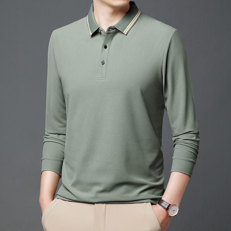 Рубашка поло мужская с длинным рукавом повседневная новая осенняя свободная полосатая — фото 6