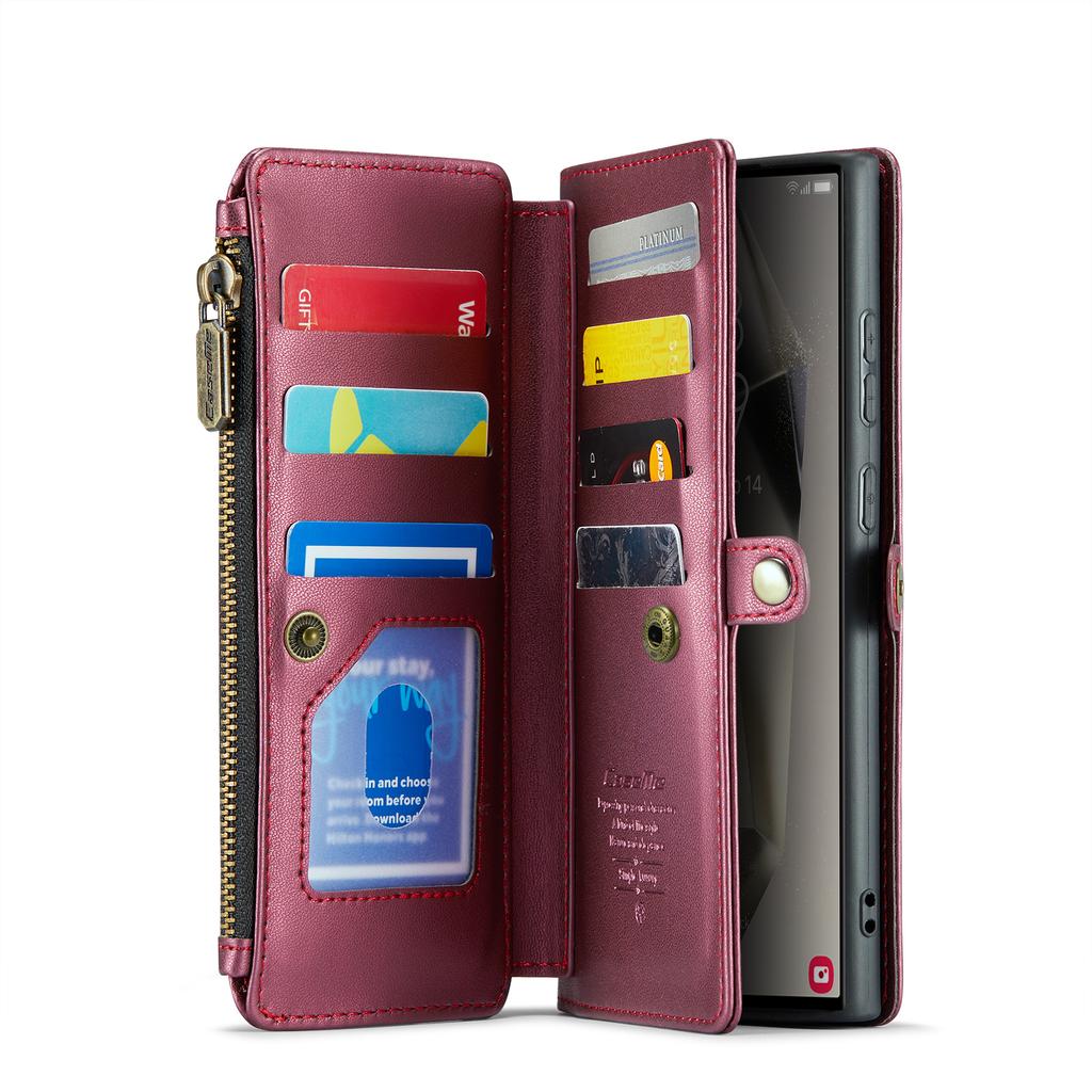 For Samsung Galaxy S25 Ultra Leather Case CASEME C36 Zipper Multiple Card Slots Phone Cover with Straps