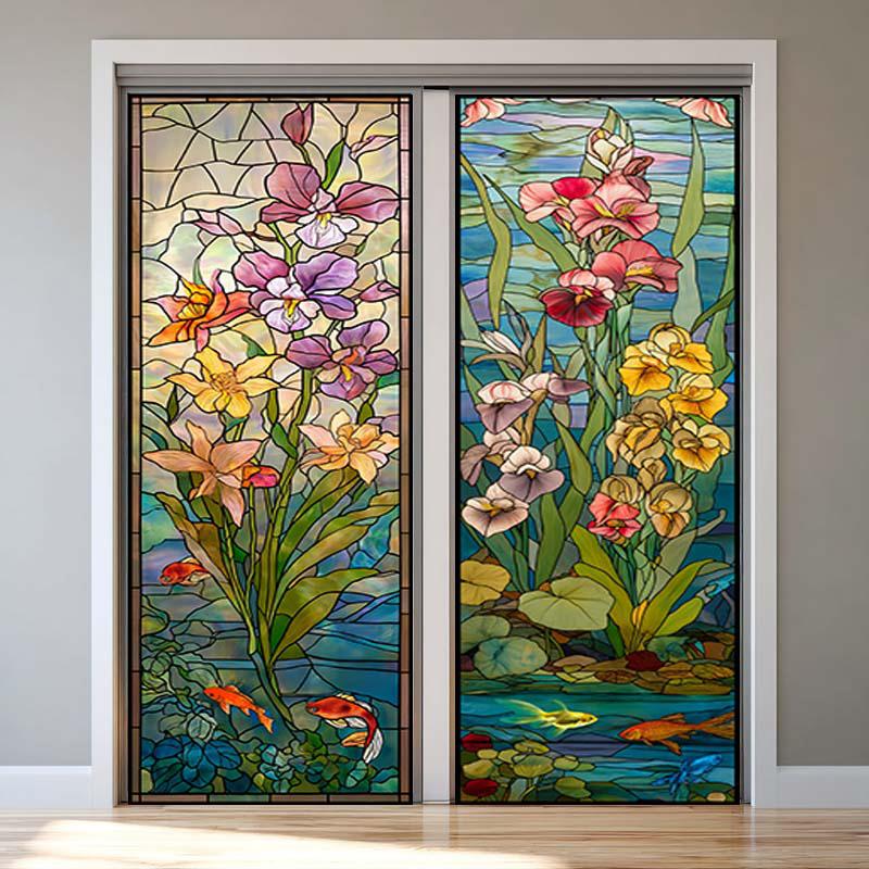 Retro Church Stained Glass Window Film Static Cling Privacy Window Film Translucent Home Decor Sunscreen Frosted Stickers
