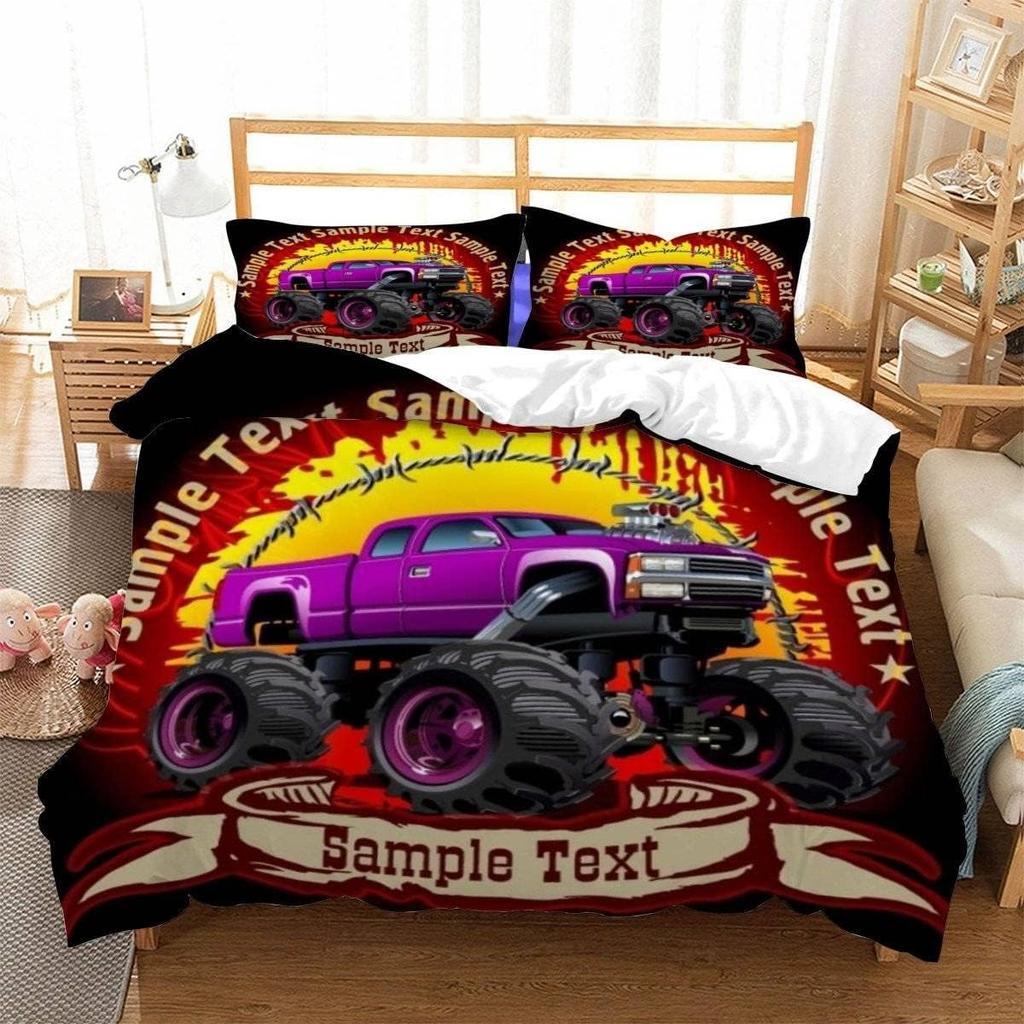 Racing themed bedding 3D printed cartoon monster truck pattern, soft down anti allergy down duvet cover, adult bedding set, teen
