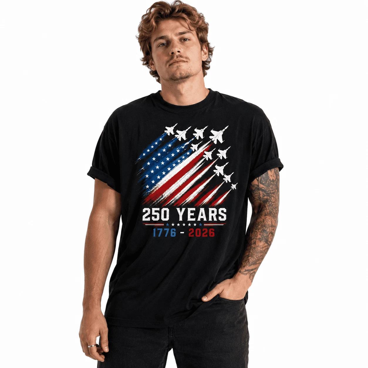 USA 250th Anniversary Jet Fighter Patriotic 1776-2026 Freedom T-Shirt M