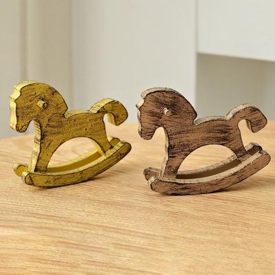 Hand-painted Wood Rocking Horse Figurine Vintage Miniature Rocking Horse Statue Home Office Living Room Desktop Decoration Ornament