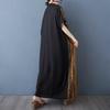 Striped Patchwork Black Long Dress Vintage Robe
