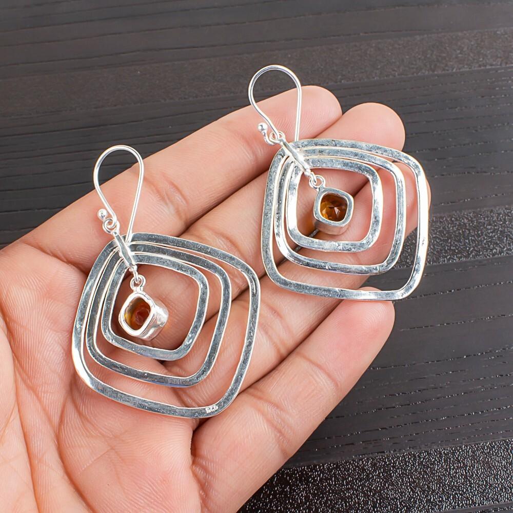 Citrine Gemstone 925 Sterling Silver Handmade Jewelry Drop/Dangle Earrings 2.44" EE-70-6