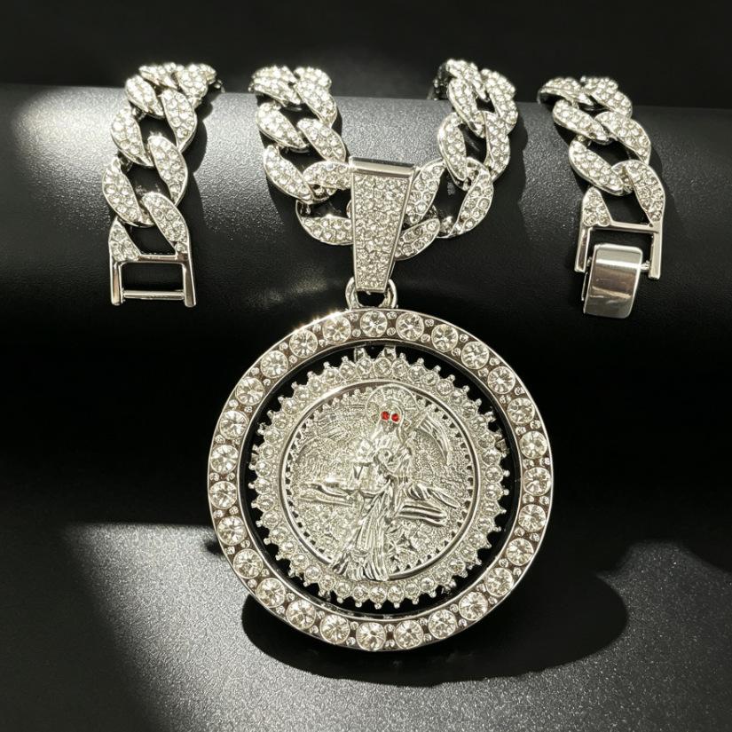 European and American New Alloy Full Diamond Personalized Rotating Sickle Death Pendant Hip-hop Necklace Men's Jewelry