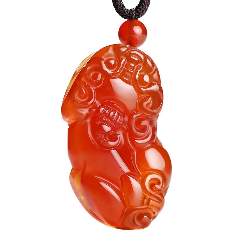Unisex Red Agate Pixiu Pendant Necklace