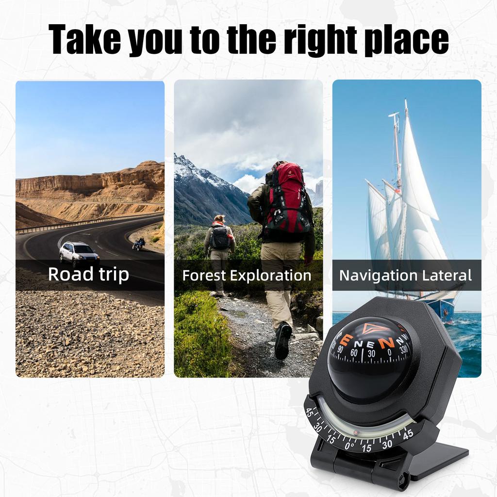 2 in 1 Car Dashboard Compass With Slope Meter Foldable High Precision Navigation Compass Ball For Marine Boat Car Off-Road Truck