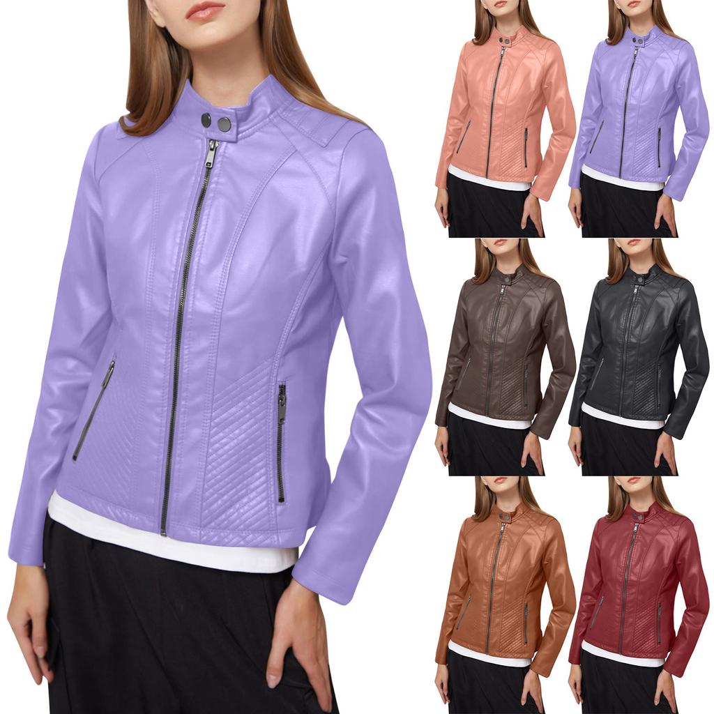 Women's Fashion Leather Jacket Slim Casual Small Coat Motorcycle Clothing