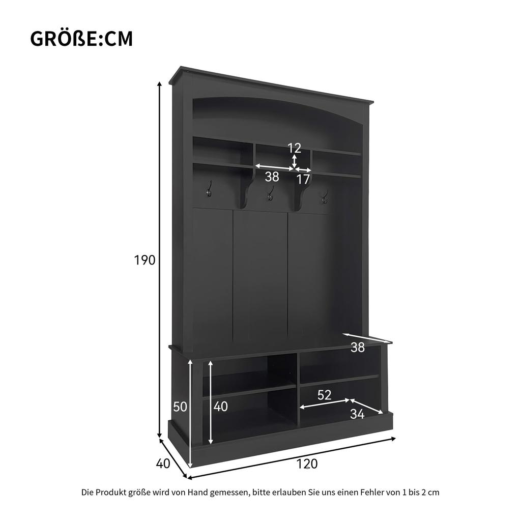 Hallway Wardrobe Coat Rack, Bench, Shoe Cabinet, Open Storage Space, 3 Hooks, Freestanding, Space-saving
