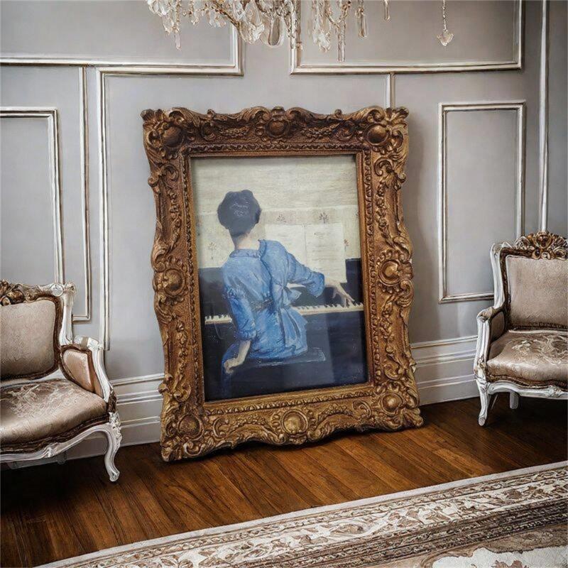 Resins Picture Frame Vintage European Styles Flower Embossed Carvings Photo Frame for Desktop Display or Wall Hanging