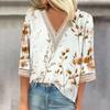 Women's Fashion V-Neck Lace Lace Vintage Floral Print T-Shirt Casual Seven Sleeve Top