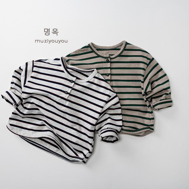 Unisex Kids Striped Long Sleeve T Shirt Children Casual Bottoming Top