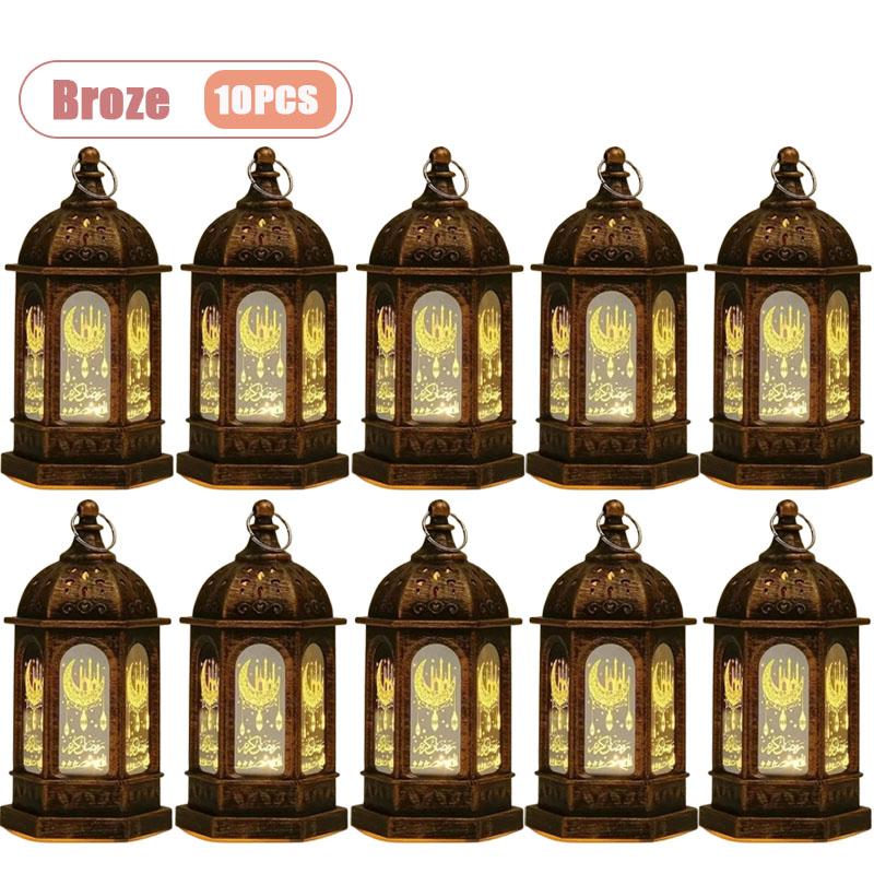 1-10PCS 2026 Ramadan Vintage Castle Lantern Middle Eastern Handheld Light Electronic Candle Decorative Ornament