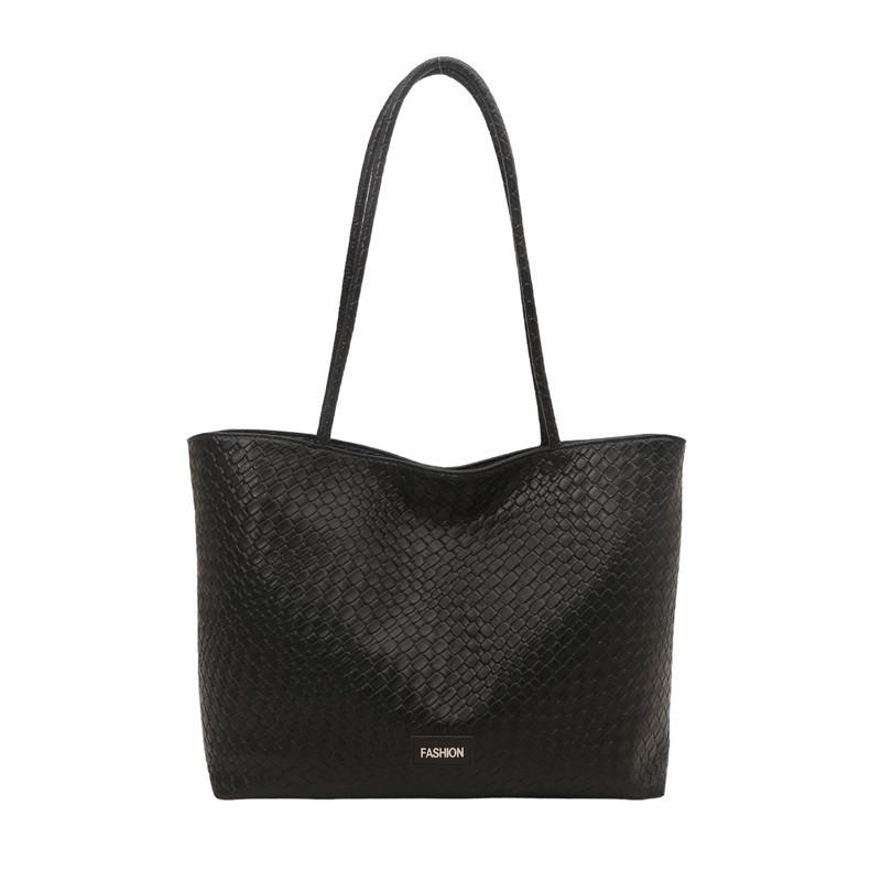 2025 Trend Woven Pattern New Fashion Casual Large Capacity Solid Color Textured One Shoulder Underarm Tote Bag Women