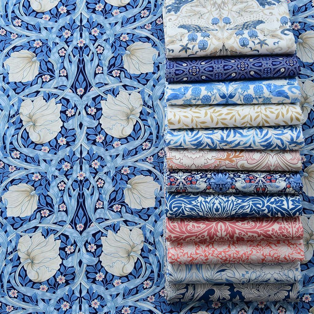 40s Pure Cotton Plain Weave DIY Skirt/Shirt Fabric, Morris Blue Theme