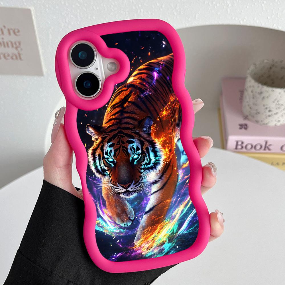 Tiger Neon Golfrand TPU Mobiele Telefoonhoesje voor iPhone 17 16 15 14 13 12 11 Air Pro Max Plus Kleurrijke Cover