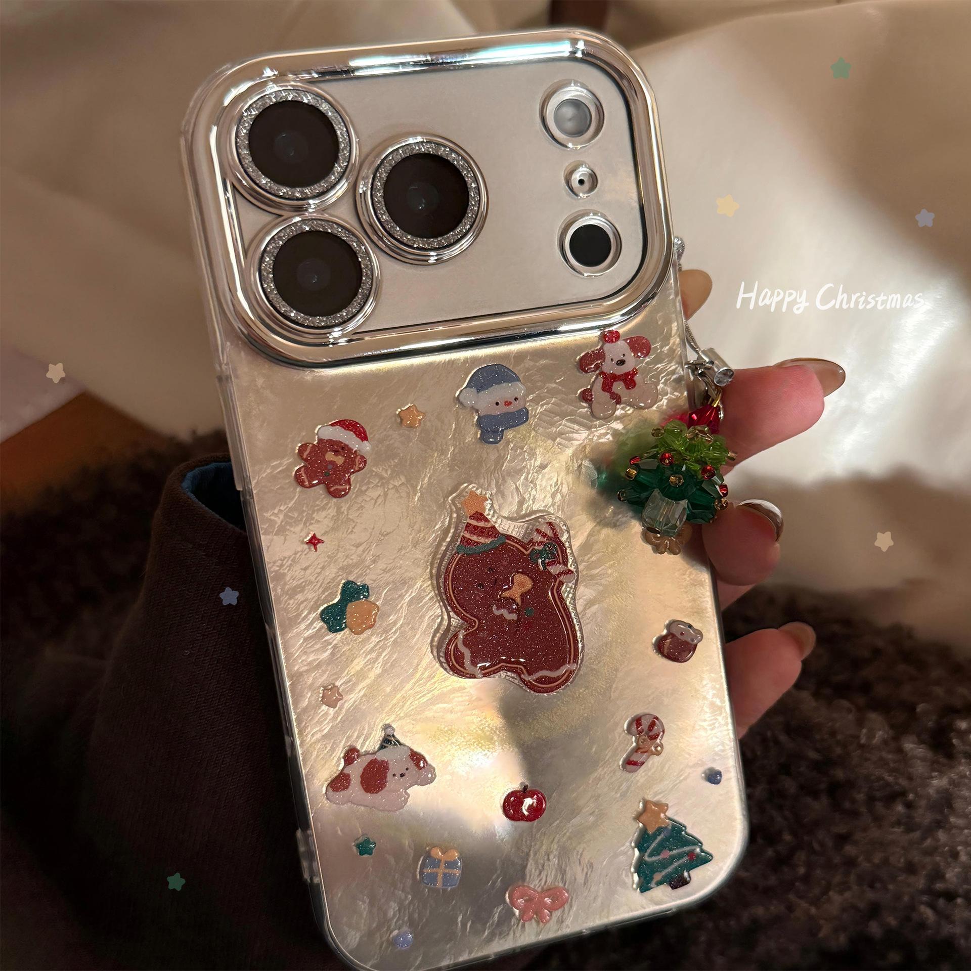 

Glitter Gingerbread Man Phone Case Suitable for 17promax Lens Film for Iphone15 Christmas Tree Lanyard 13 Stereo 16 17promax