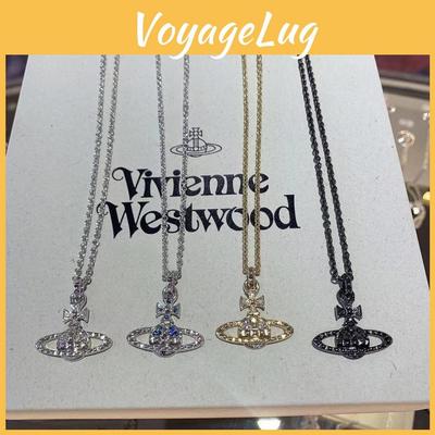 High-end Empress Dowager Rivet Deep Blue Diamond Saturn Necklace For Women Unique Design By Vivian Diamond-shaped Lock Collar With Pearls