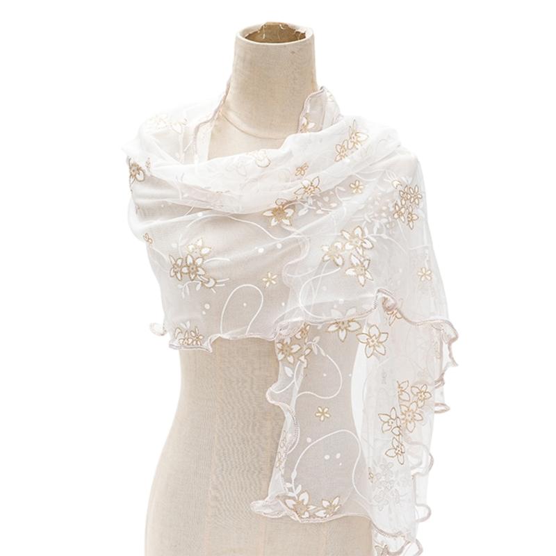 Floral Lace Scarf Elegant Women Accessory Soft Silk Like Polyester Lightweight For Daily Wear