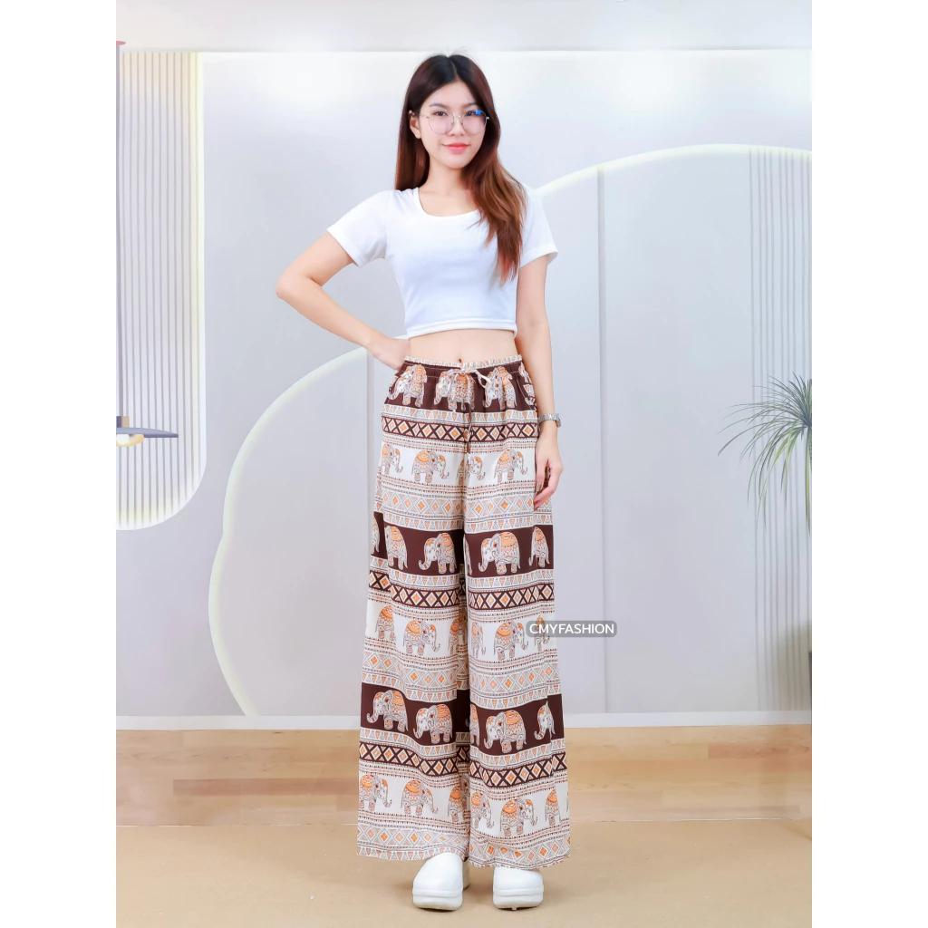 Long Elephant Pants Adjustable Elastic High Waistband Rope Women Men Unisex Print Thailand Casual Streetwear Beach Bohemian Retro Vintage
