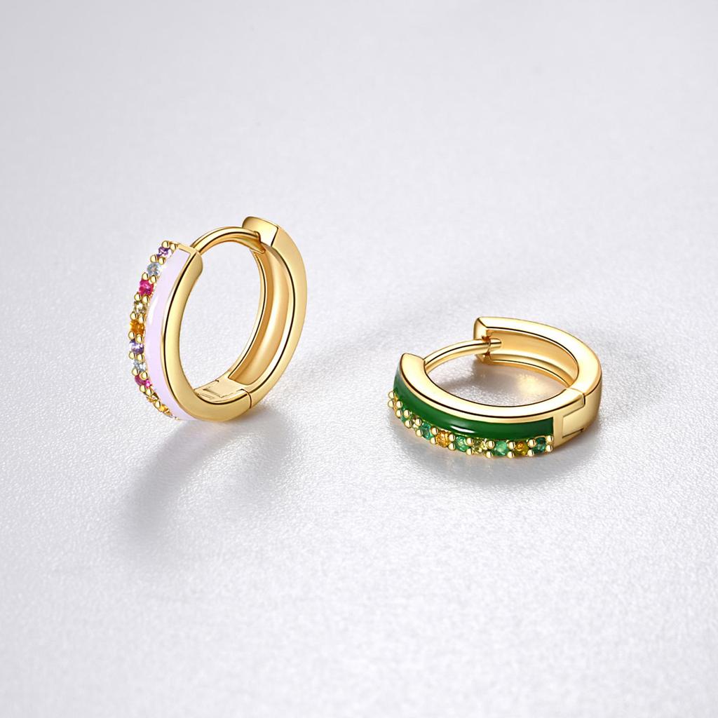 ANDYWEN 925 Sterlingsilber Gold Einzelner Zirkonia Pavé Huggies Emaille Lila Grün Kreis Damen Hochzeitsgeschenk Juwelen