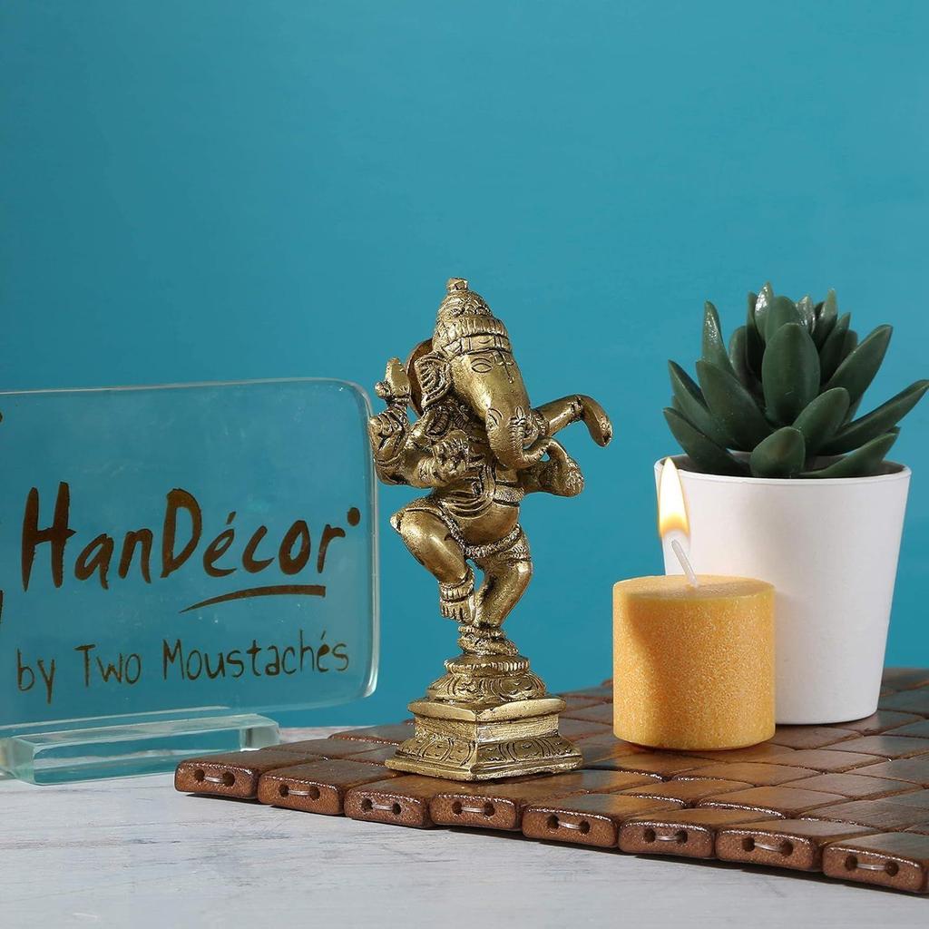 Tanzender Ganesha Dekor Idol aus Messing für Heimtempel, Ganesha Statue für Zuhause, Lord Ganesha Statue, Größe - 4,5 Zoll, Standard, 1er-Pack