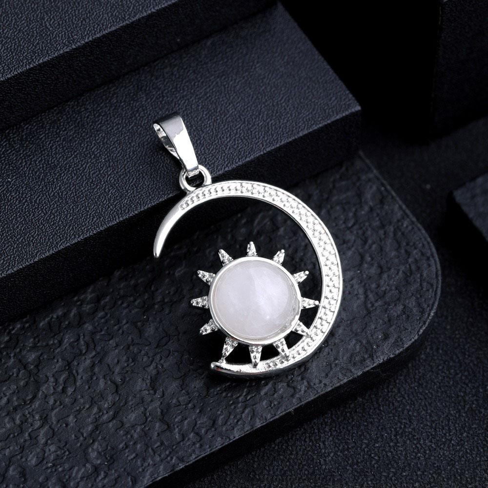 Sun and Moon Design Women's Pendant Necklace with natural Stone Boho Style Beach Vocation Jewelry Gift Moon Sun Necklace Occult