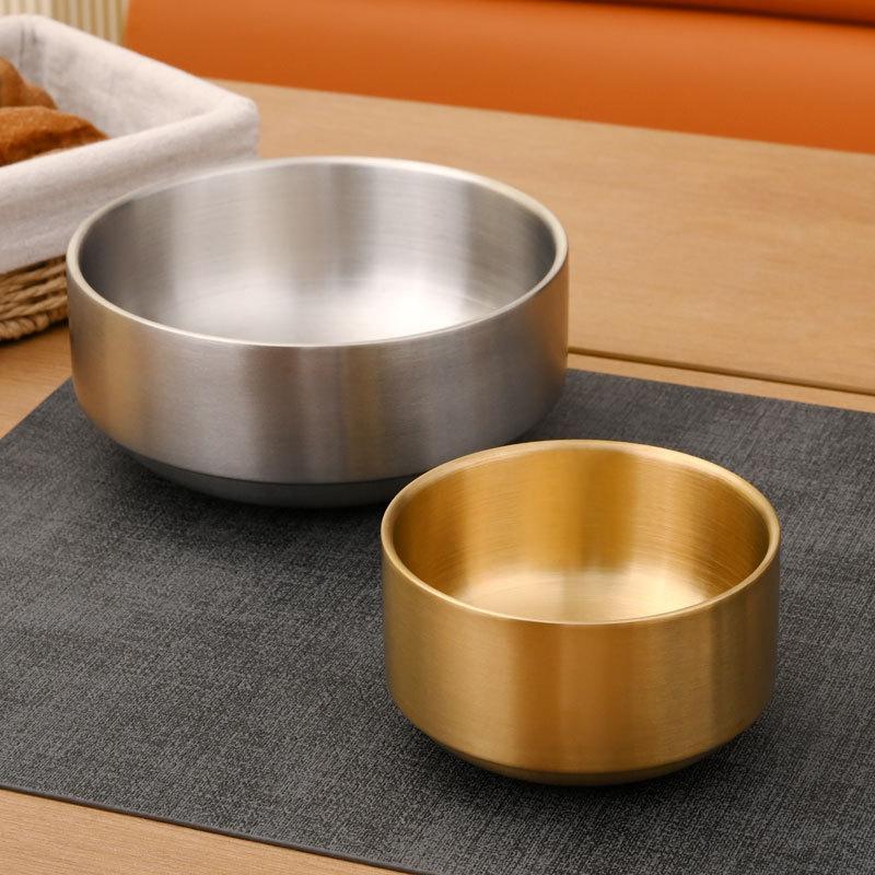 Korean 304 Stainless Steel Rice Bowl Double Layer Anti-Scalding Soup Noodles Bowls Salad Fruit Bowl Kitchen Tableware