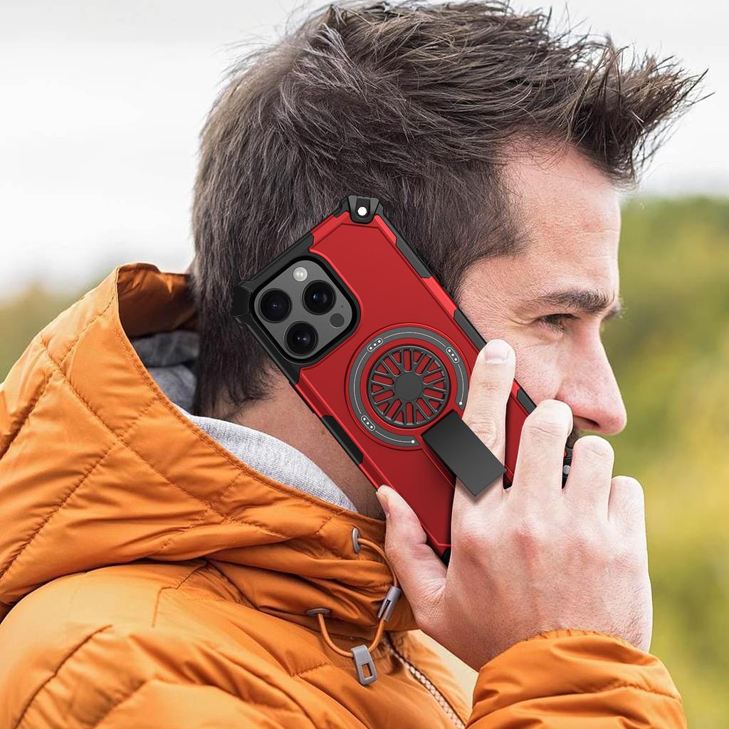 For iPhone 16 Pro Magnetic Case Kickstand TPU+PC Drop Defend Phone Cover
