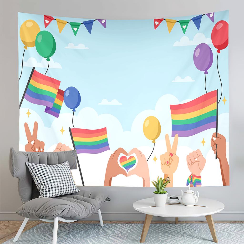 World Pride Day Tapestry Colorful Heart Shape Tapestry Love Is Love Tapestry Home Living Room Dorm Bedroom Decoration Tapestries