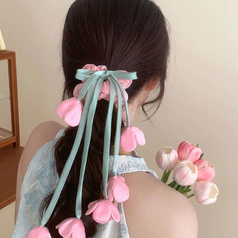 Elegant Floral Tulle Scrunchie With Fringe Detailing Headbands Rope Hair Band For Everyday Styling
