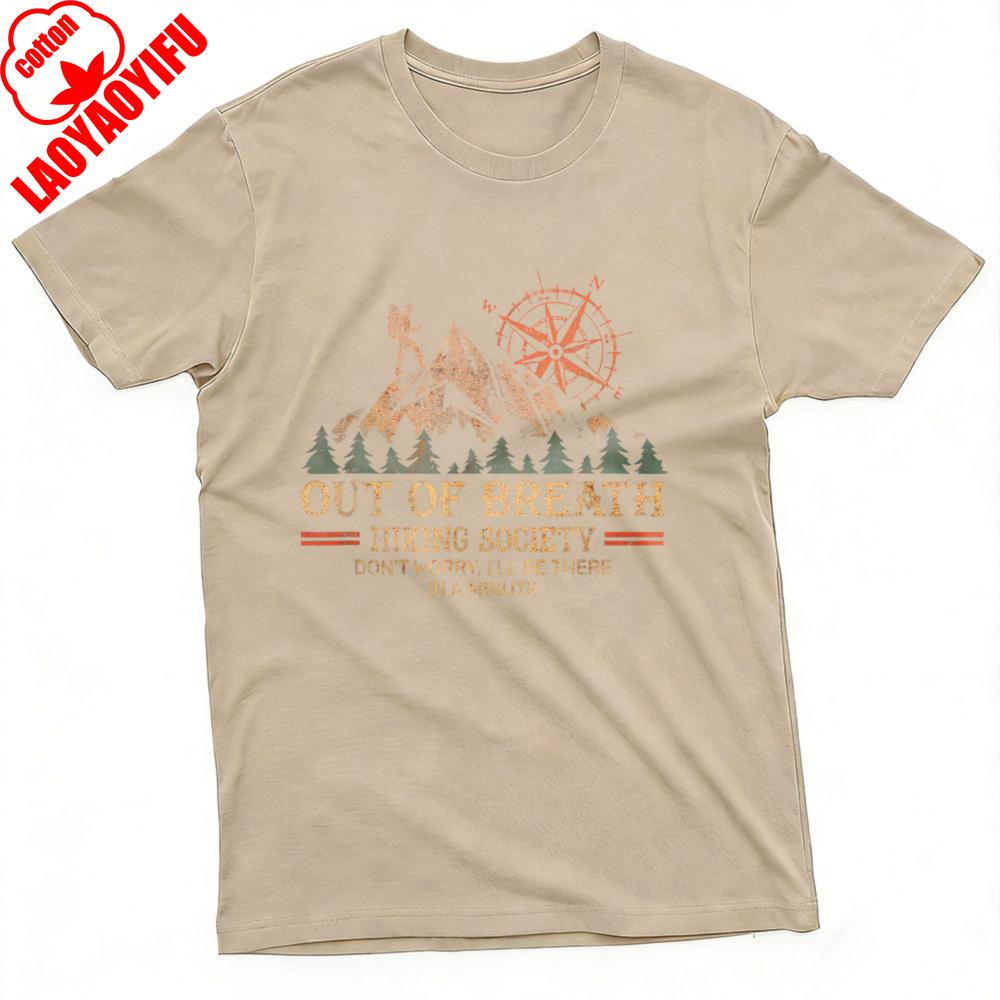 

Mountain Hiking Compass Design Out of Breath Hiking Society Summer Men TShirt Oversized Clothes Creative T Shirt Streetwear 4XL