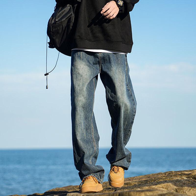 SWAMP AREA Men's Vintage Washed Loose Fit Straight Leg Jeans