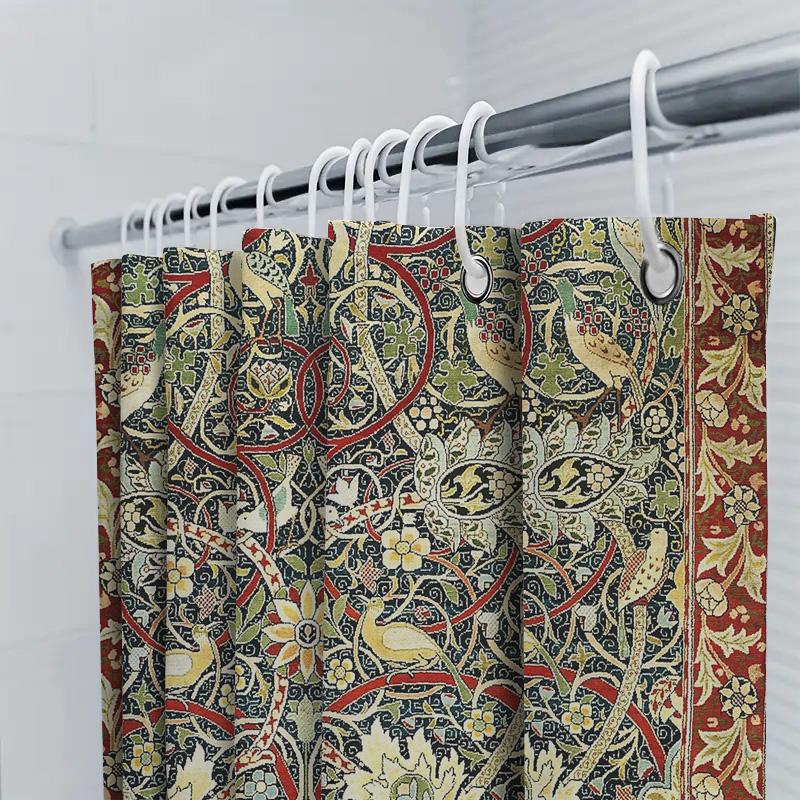 Vintage Floral Shower Curtain Botanical Pattern Bathroom Decor Nature Theme Waterproof Fabric Backdrop Washable Modern Style
