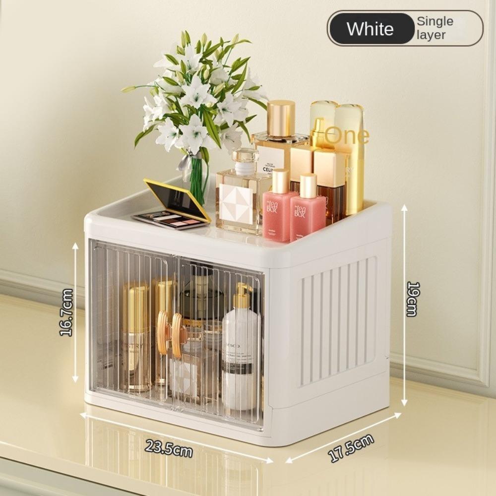 Foldable Makeup Storage Box Dust-proof Large Capacity Storage Shelf Multi Layer Double Door Cosmetics Storage Box