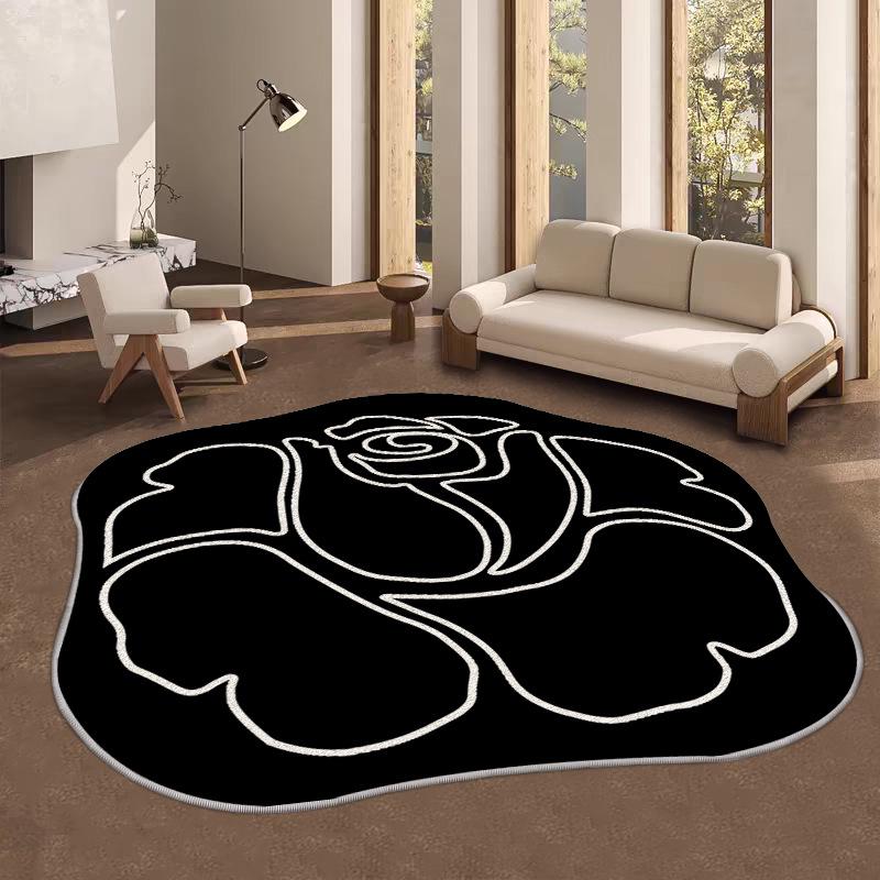 

French Flower-Shaped Sofa Carpet: Water-Absorbing, Non-Slip, Easy-Care Imitation Cashmere for Living Room Diameter 80 cm Irregular Round