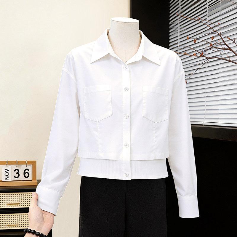 

2026 Niche Design Polo Collar Faux Two-Piece Patchwork Long Sleeve Top - Versatile Women s Fashion XL (110-125 Jin)