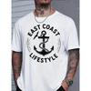 European Sizes Classic Crewneck Men's Fashion Casual Trendy East Coast Lifestyle Graphic T Shirt with Anchor Rope Seagull Circle Pattern Adults