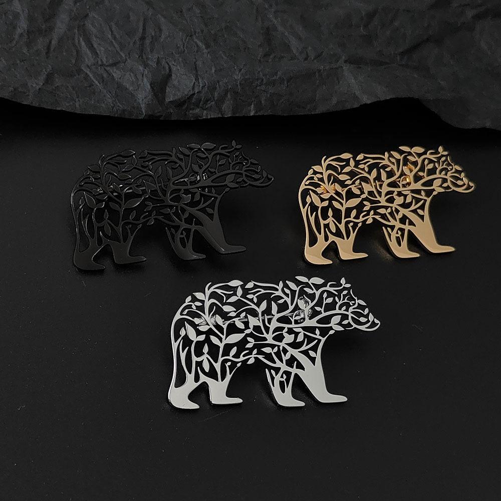Punk Style Stainless Steel Brooch Plated Corsage Pin Trendy Polar Bear Brooch  Clothes Accessories