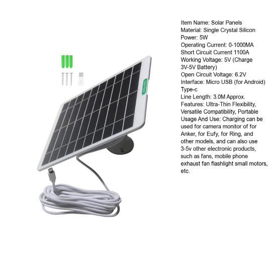 Solar Panels 5W Single Crystal Silicon Micro USB/Type-C Outputs Solar Panel IP65 Waterproof Lightweight